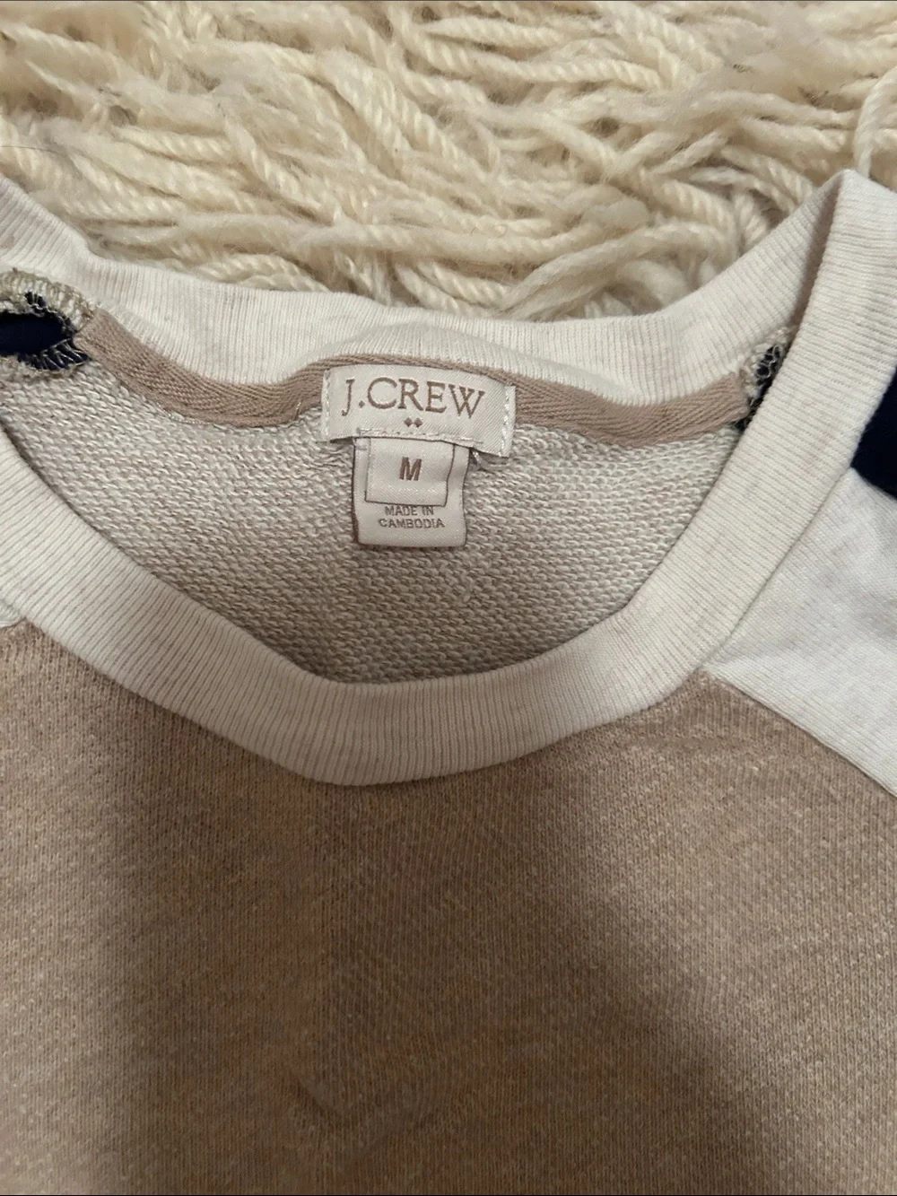 J. Crew Taupe, Navy & White Colorblock Crewneck Sweatshirt